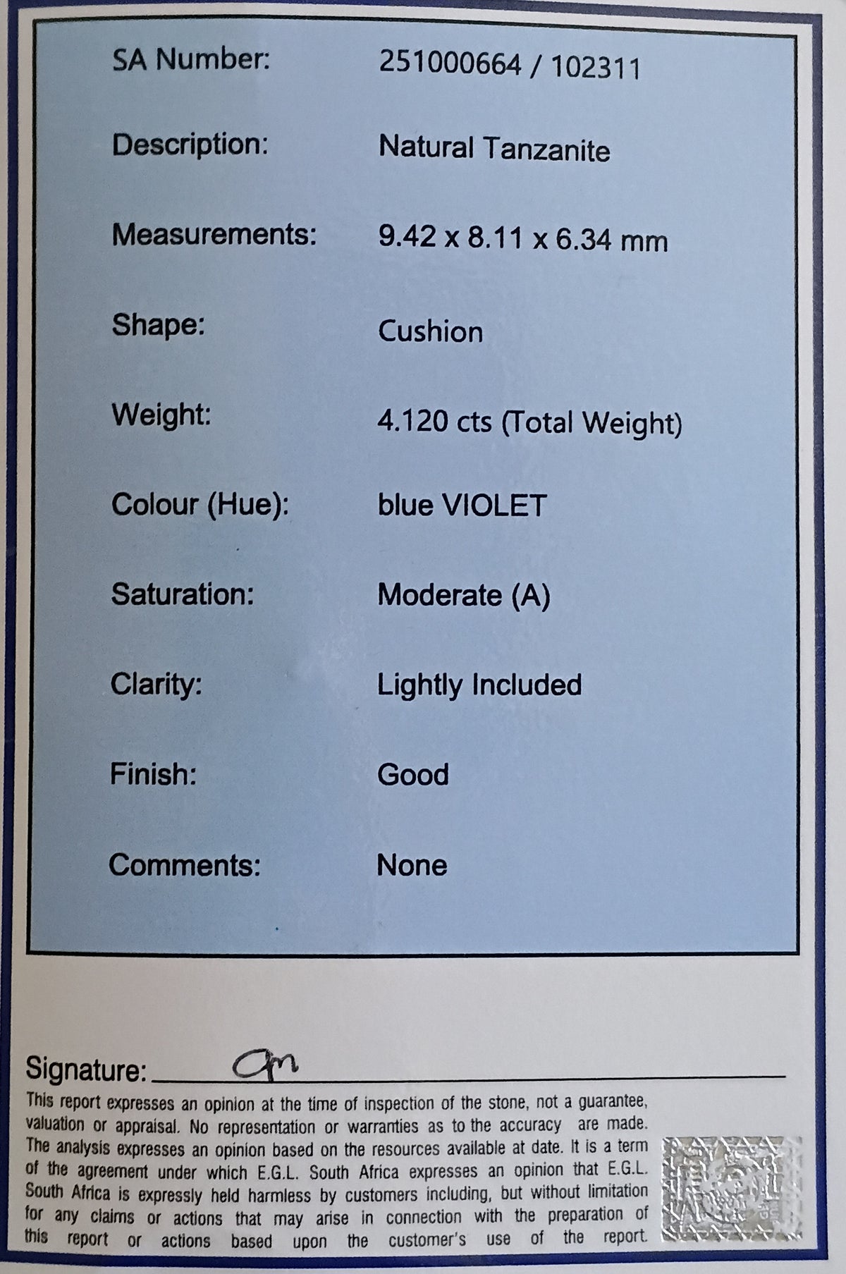 Cushion Cut Tanzanite