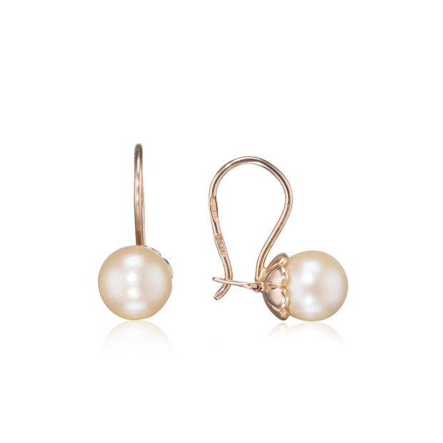 13ct Yellow Gold Pearl Earrings Side view