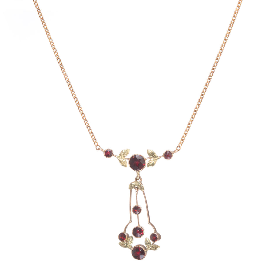 Victorian 9ct Yellow Gold Garnet Drop Necklace