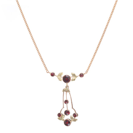 Victorian 9ct Yellow Gold Garnet Drop Necklace