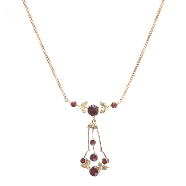 Victorian 9ct Yellow Gold Garnet Drop Necklace