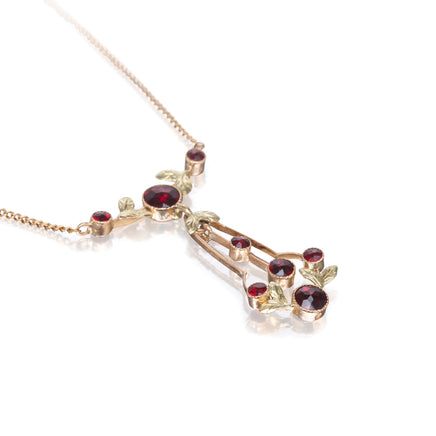 Victorian 9ct Yellow Gold Garnet Drop Necklace