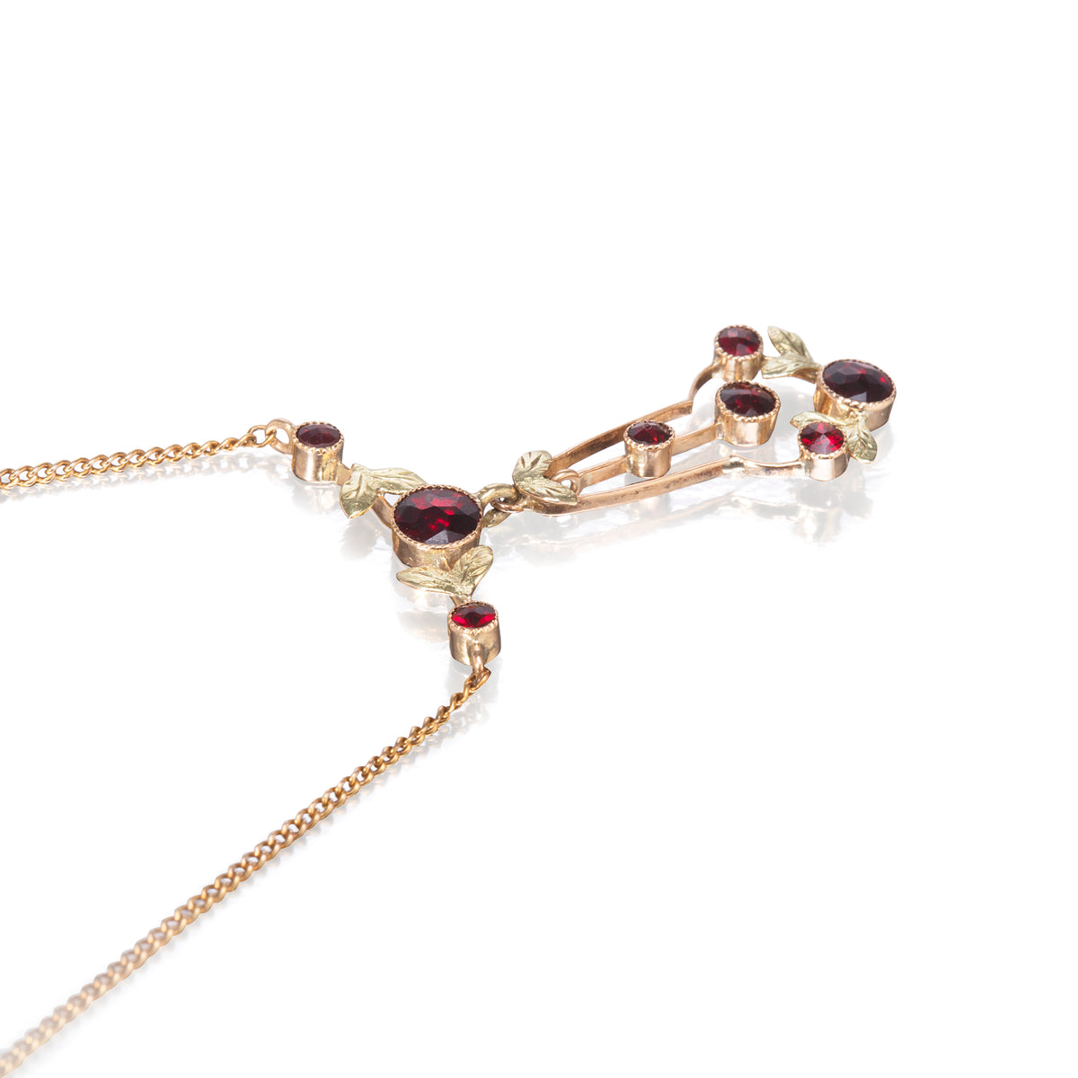 Victorian 9ct Yellow Gold Garnet Drop Necklace
