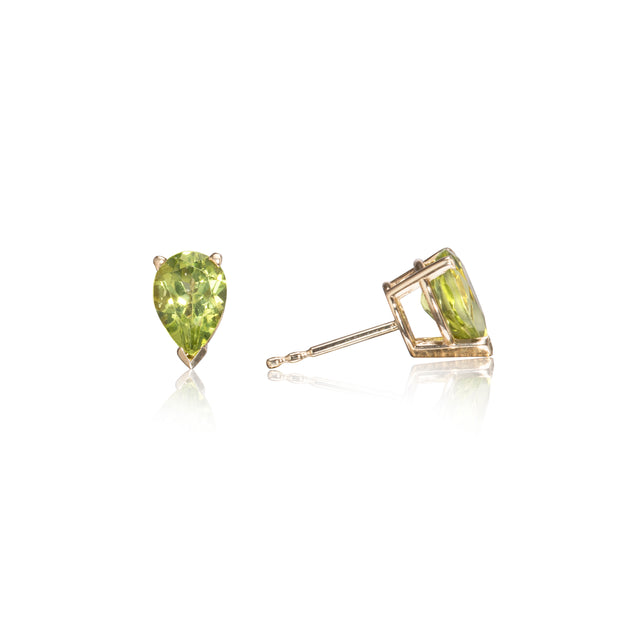 Pair of green gemstone earrings on a white background