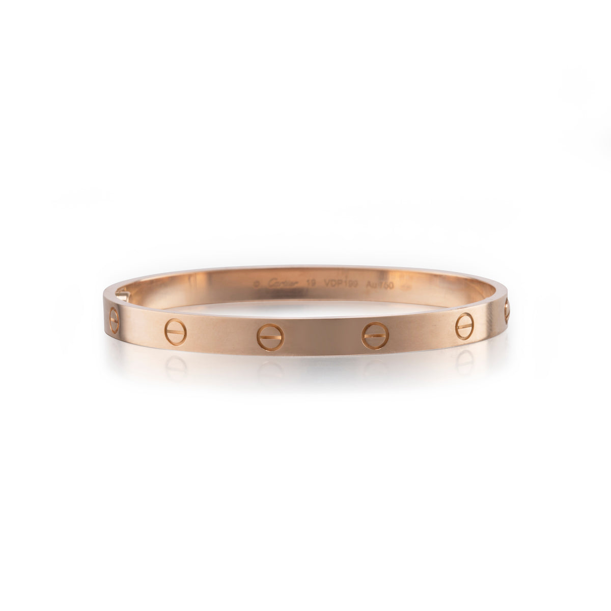 18ct Rose Gold Cartier Love Bracelet on white background