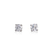 A pair of white gold stud earrings with round brilliant-cut clear gemstones in a four-prong setting, shown on a plain white background with soft reflections below.