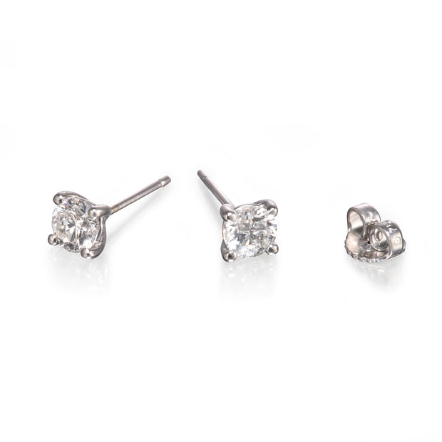 18ct White Gold 4 Claw Stud Diamond Earrings on white background with butterfly