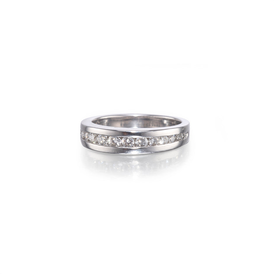 18ct White Gold Browns Channel Set Diamond Half Eternity Ring on white background