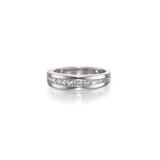 18ct White Gold Browns Channel Set Diamond Half Eternity Ring on white background