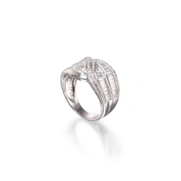 18ct White Gold Cross Over Pavé Diamond Dress Ring top view