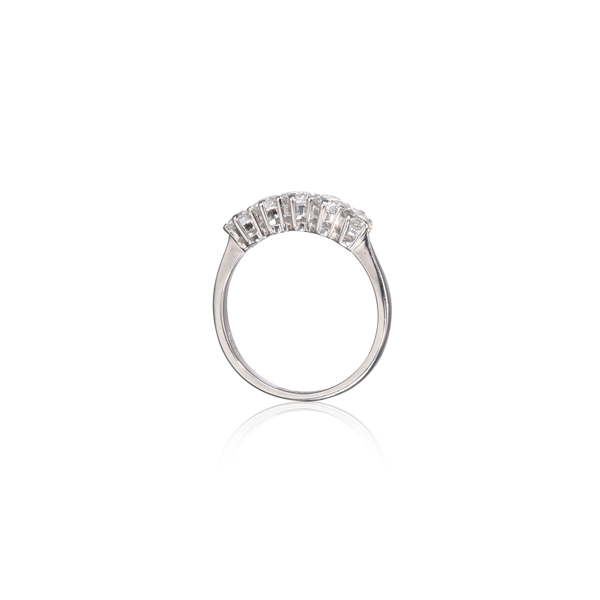 18ct White Gold Curved Basket Prong Diamond Ring side view on white background
