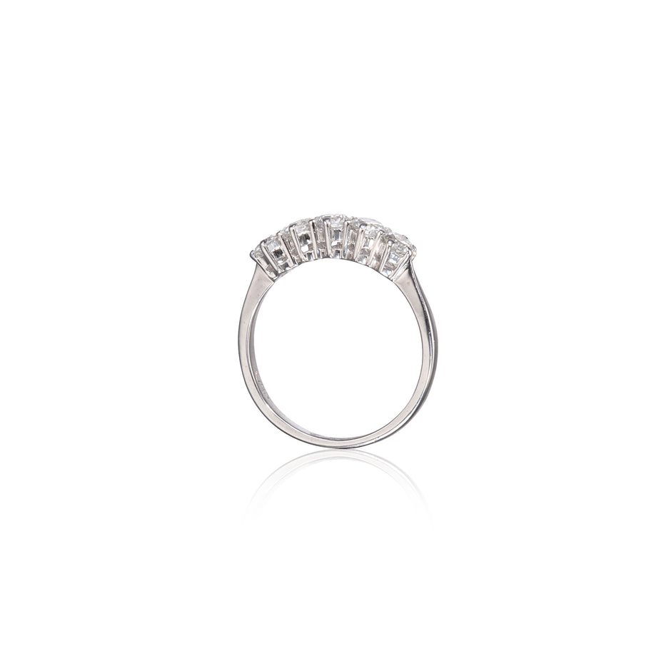 18ct White Gold Curved Basket Prong Diamond Ring side view on white background