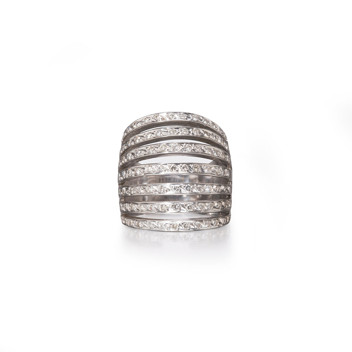 18ct white gold diamond cage dress ring, available in South Africa