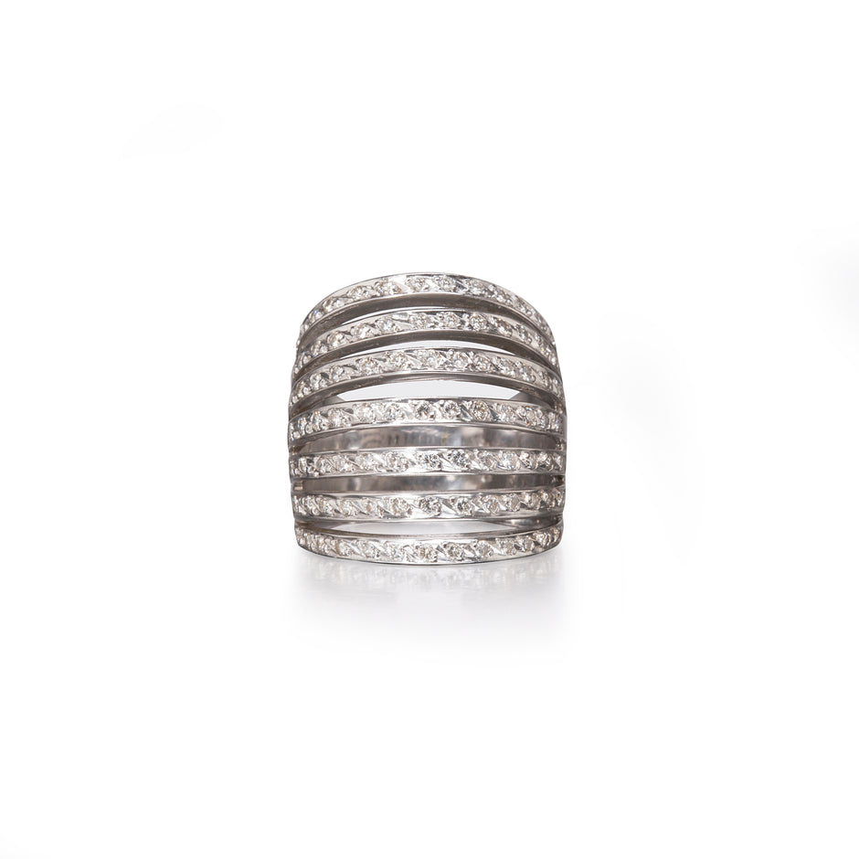 18ct white gold diamond cage dress ring, available in South Africa
