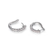 Pair of white gold hoop earrings with small diamonds on a white background
