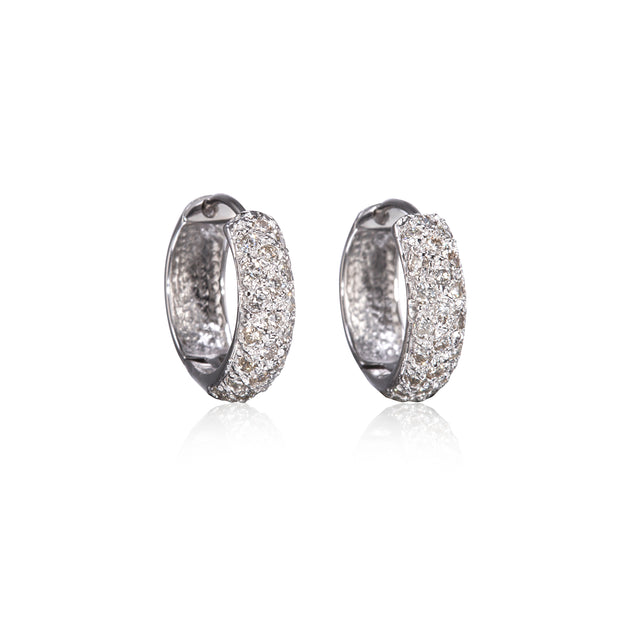 18ct White Gold Diamond Pavé Huggie Earrings on white background