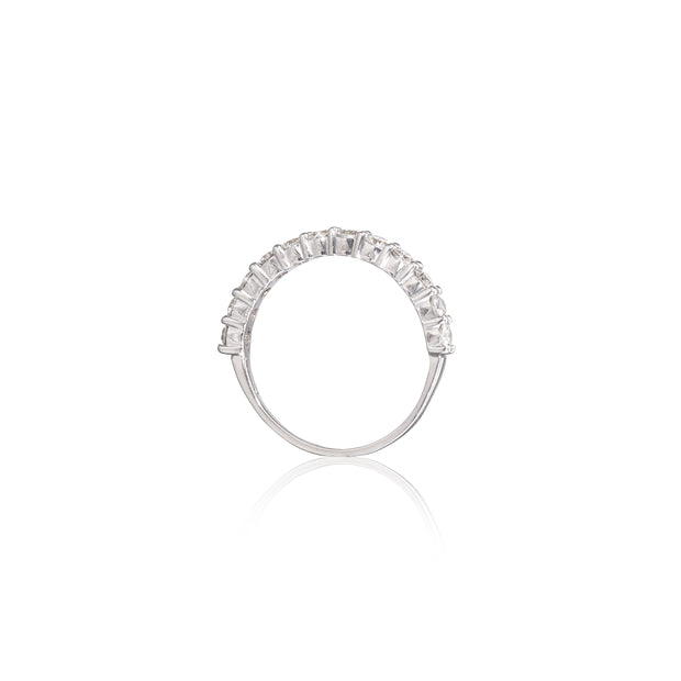 18ct White Gold Half Diamond Eternity Ring side view on white background