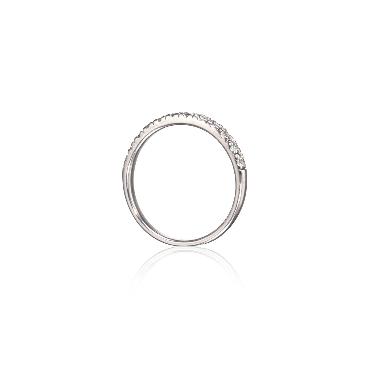 18ct White Gold Half Diamond Eternity Ring side view on white background
