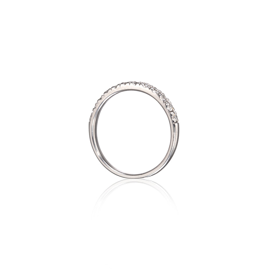 18ct White Gold Half Diamond Eternity Ring side view on white background