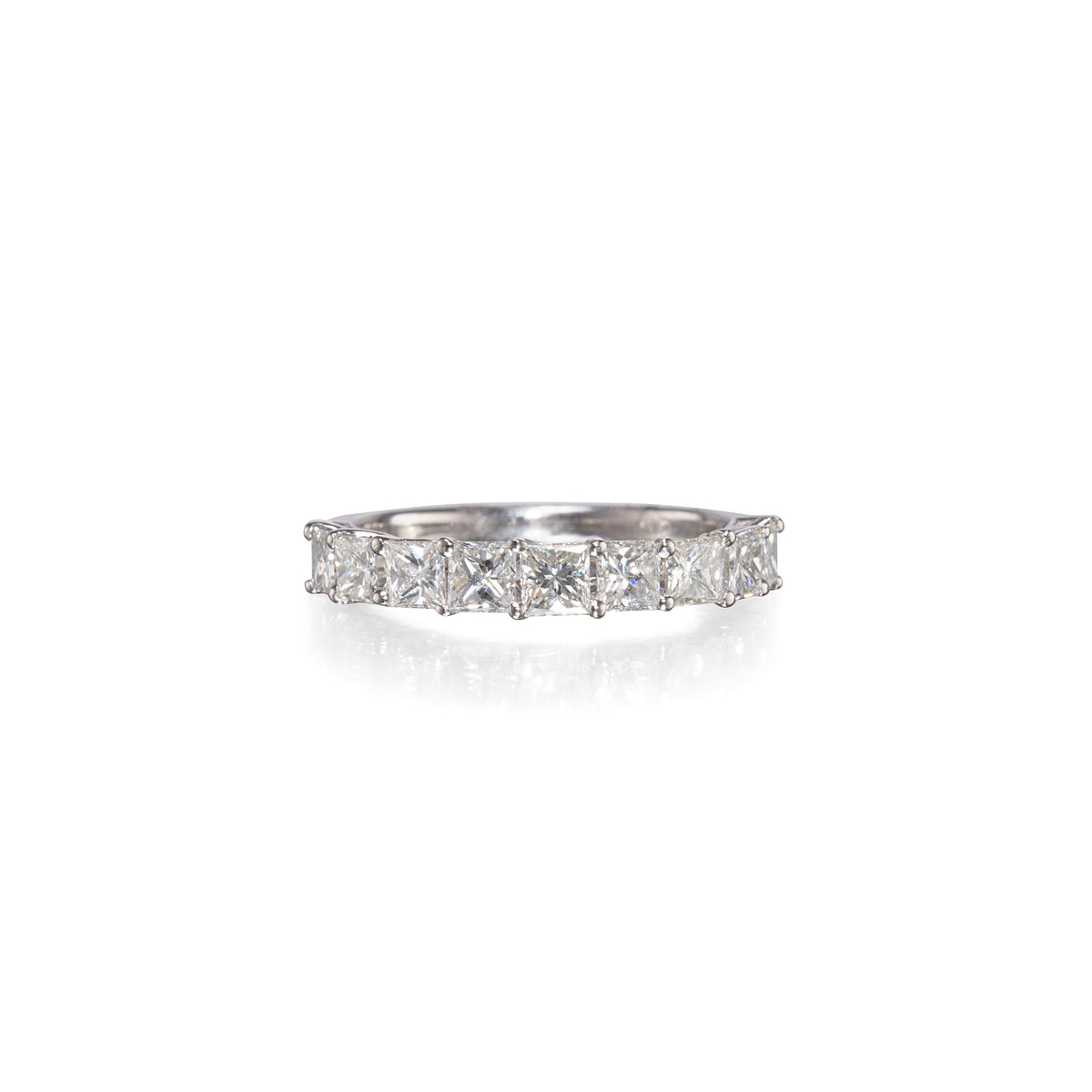 18ct White Gold Half Eternity Princess Cut Diamond Ring on white background