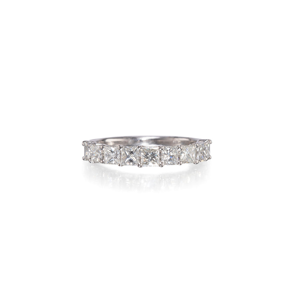 18ct White Gold Half Eternity Princess Cut Diamond Ring on white background