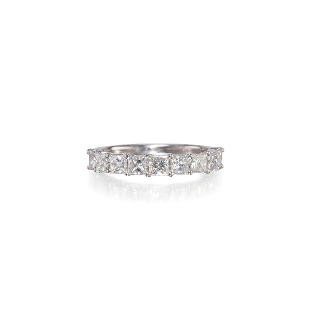 18ct White Gold Half Eternity Princess Cut Diamond Ring on white background