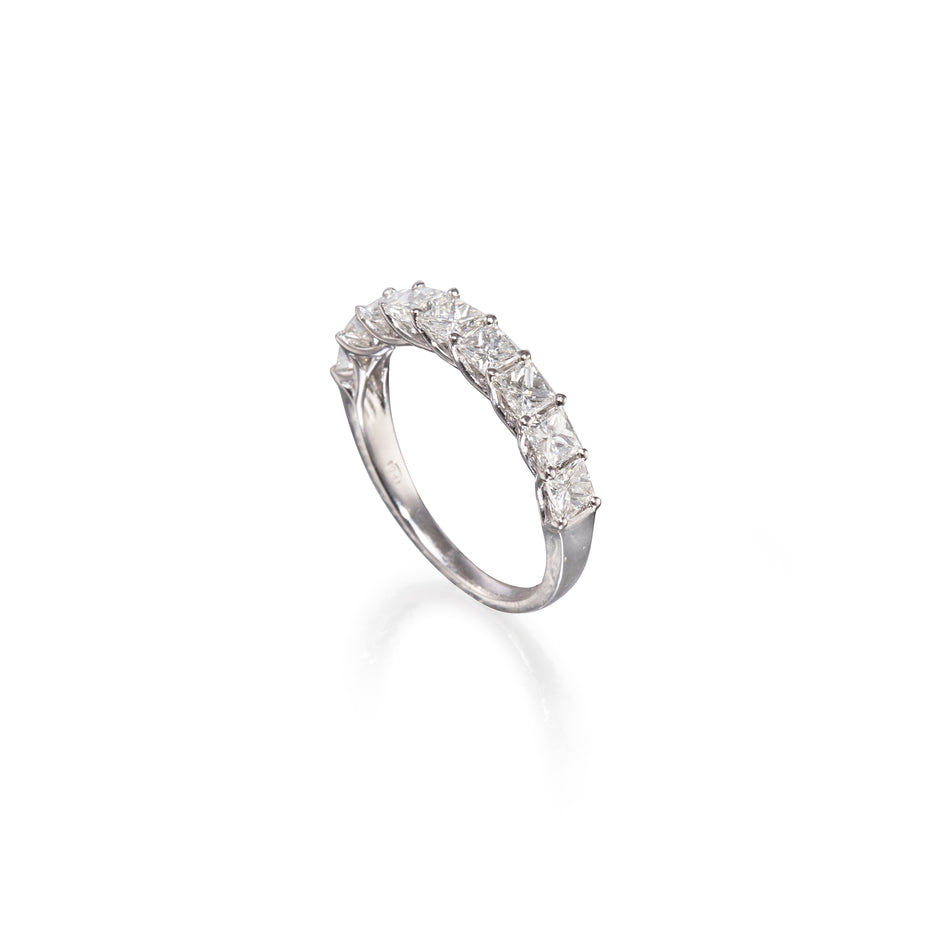 18ct White Gold Half Eternity Princess Cut Diamond Ring top view on white background