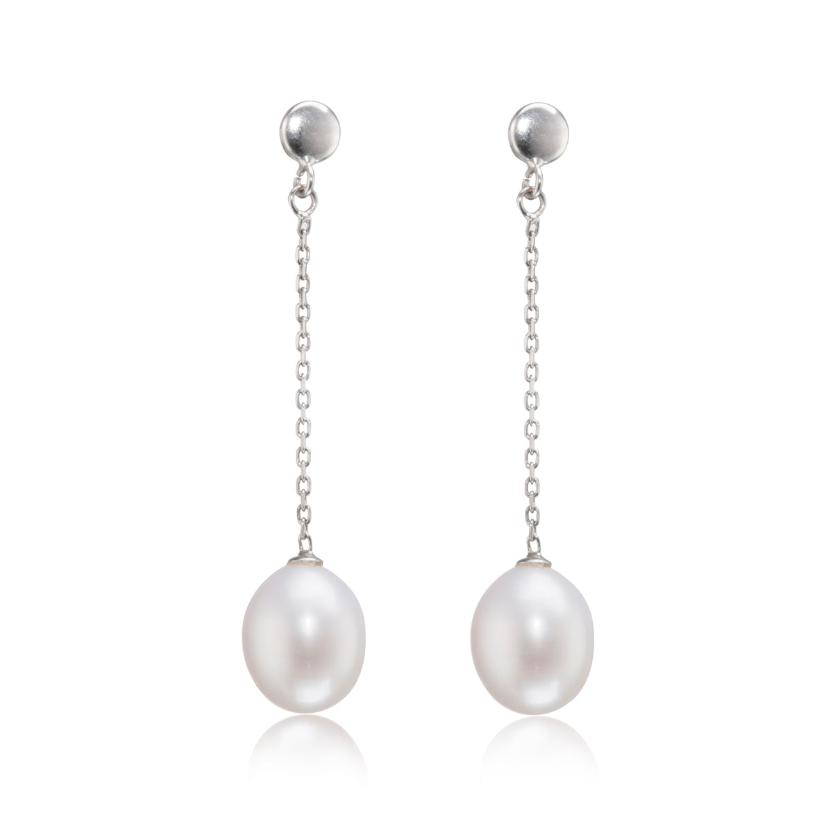 18ct white gold oval pearl drop earrings on chain