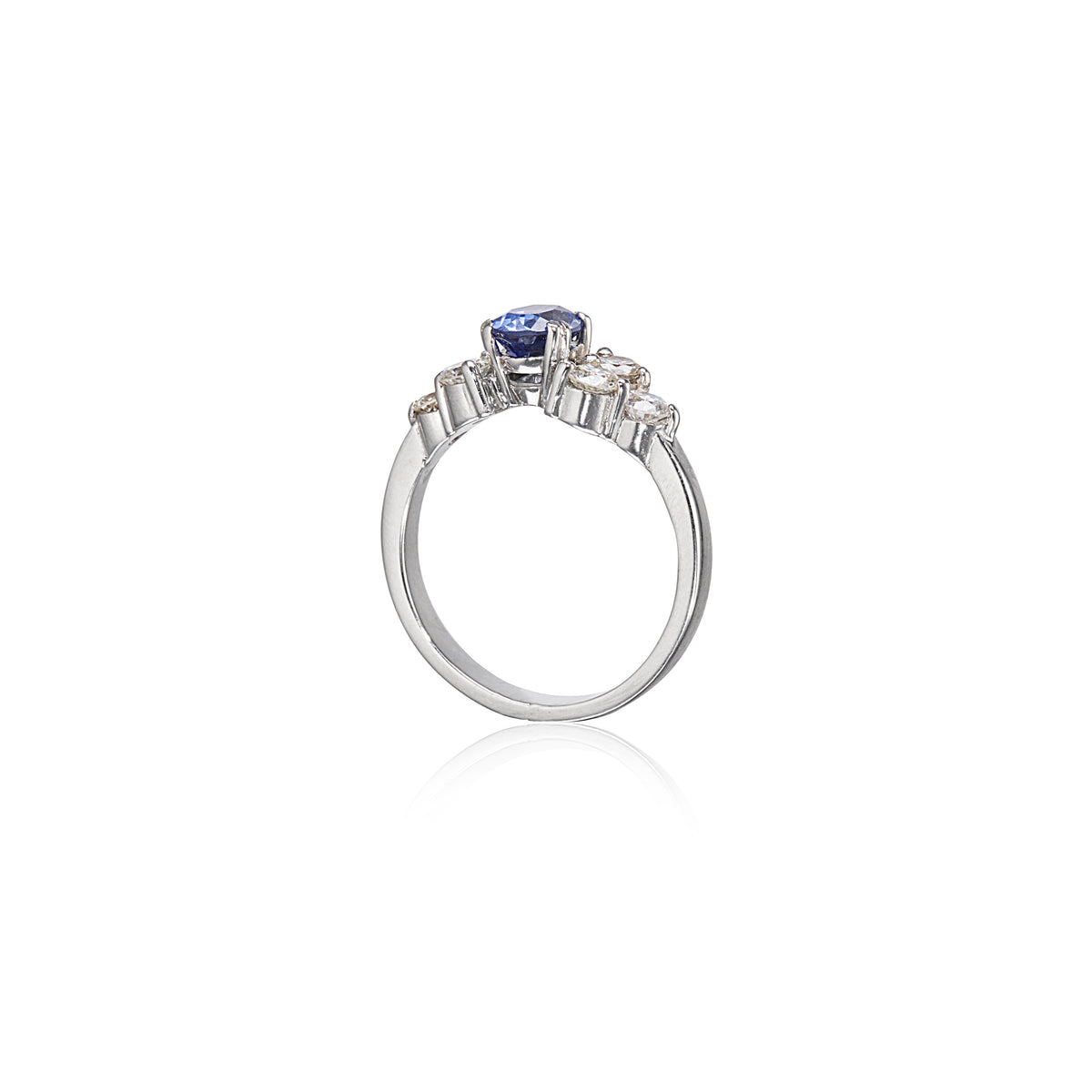 18ct White Gold Sapphire and Diamond Cluster Ring side view