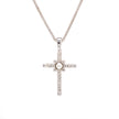 18ct white gold diamond cross pendant with seed pearl and rope chain
