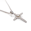 18ct White Gold Seed Pearl and Diamond Cross Pendant with a 18ct White Gold Chain flat view