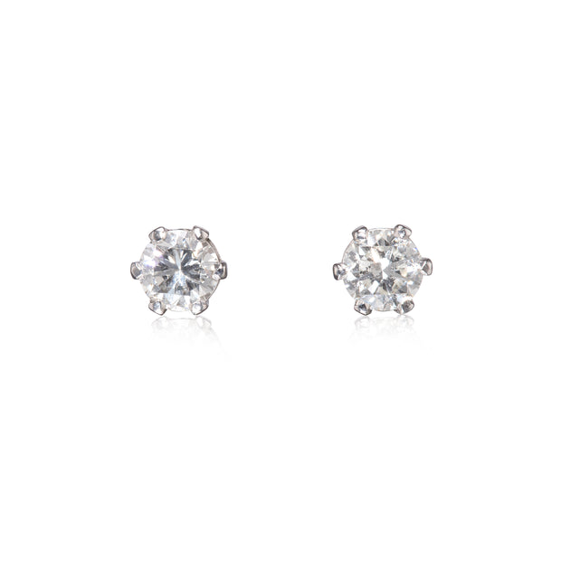 18ct White Gold Six Claw Diamond Stud Earrings