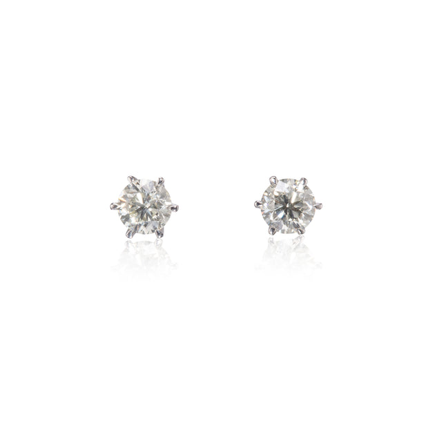 18ct White Gold Six Claw Diamond Stud Earrings