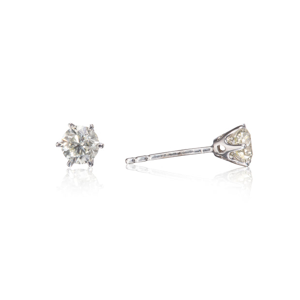 18ct White Gold Six Claw Diamond Stud Earrings side view
