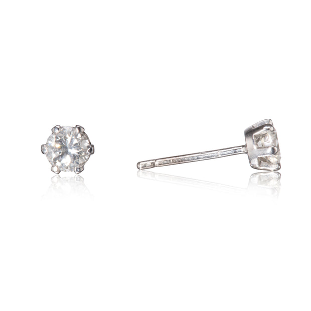 18ct White Gold Six Claw Diamond Stud Earrings side view