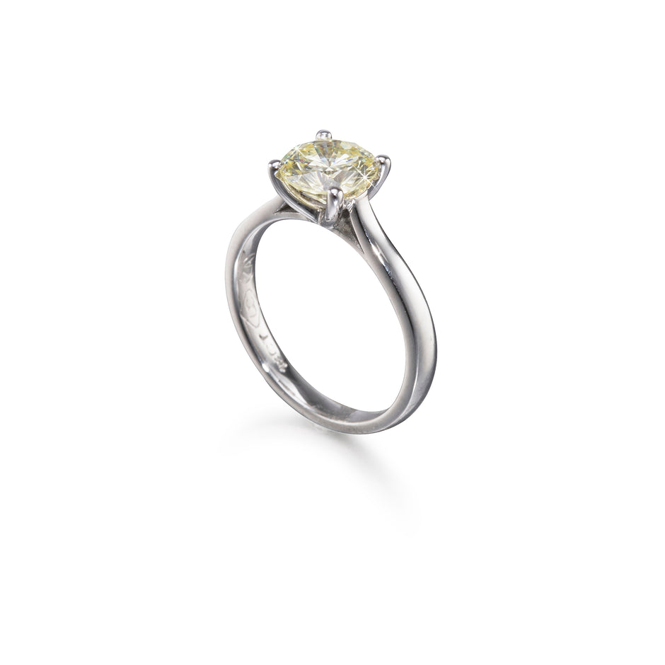 18ct White Gold Solitaire Diamond Ring top side view on white background