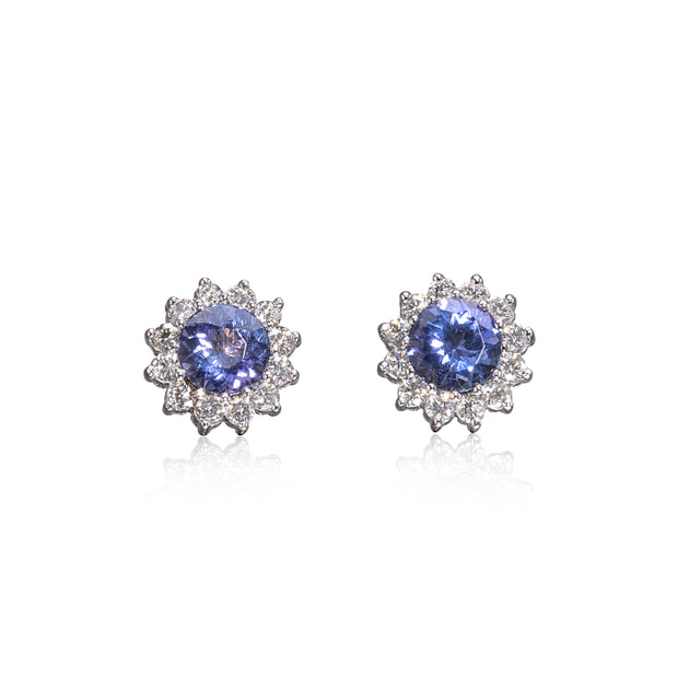  18ct white gold Tanzanite Earrings South Africa, diamond flower cluster