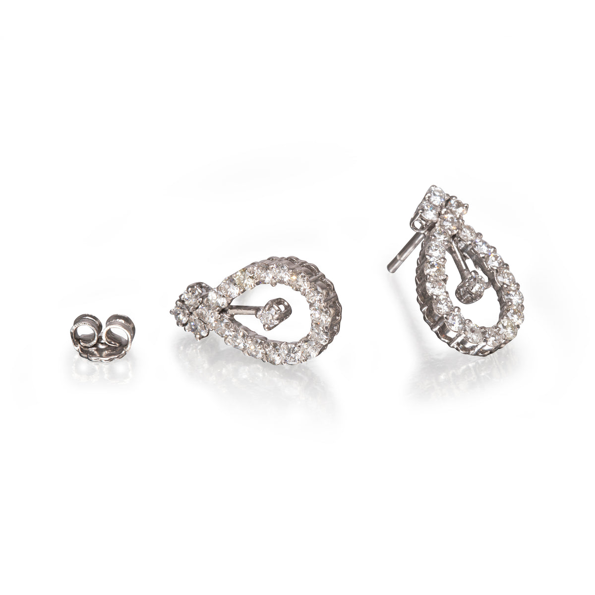 18ct White Gold Teardrop-Shaped Drop Diamond Earrings top view with butterfly