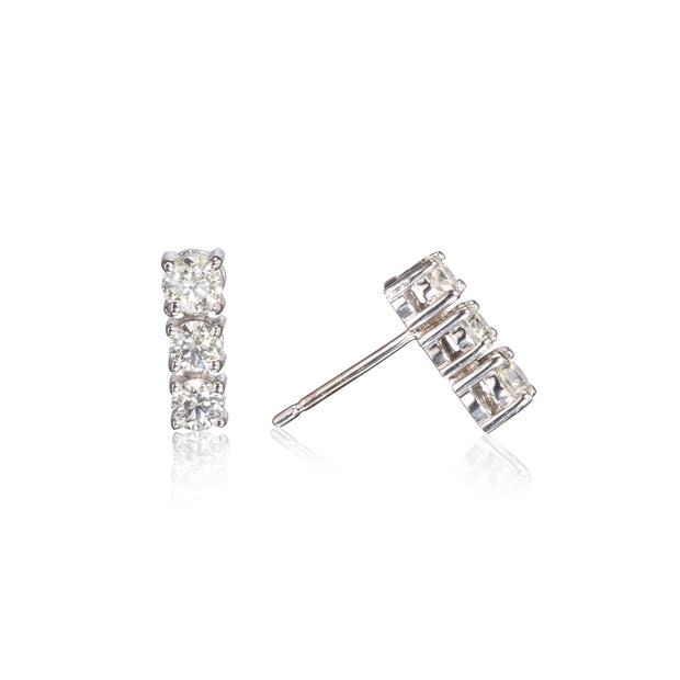 18ct White Gold Trilogy Diamond Drop Earrings side view