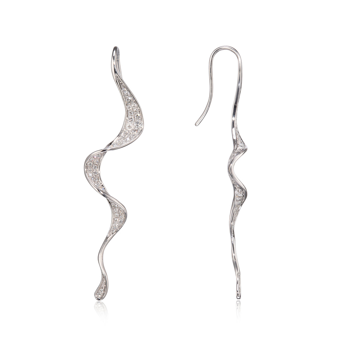 18ct White Gold Twisted Drop Earrings side view