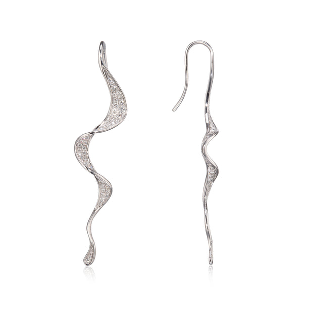 18ct White Gold Twisted Drop Earrings side view