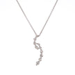 A delicate white gold chain necklace featuring a wavy, spiral pendant set with clear gemstones, shown against a plain white background.