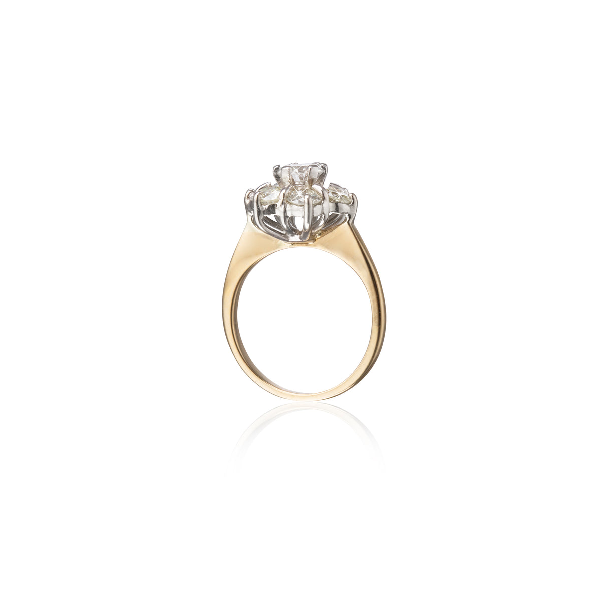 Gold ring with a diamond on a white background