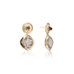 Gold earrings with clear gemstones on a white background