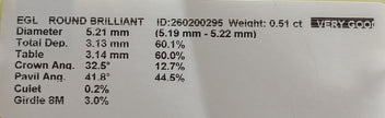 Round Brilliant Cut Diamond 0.5180cts SI2 Brown (ECG) M