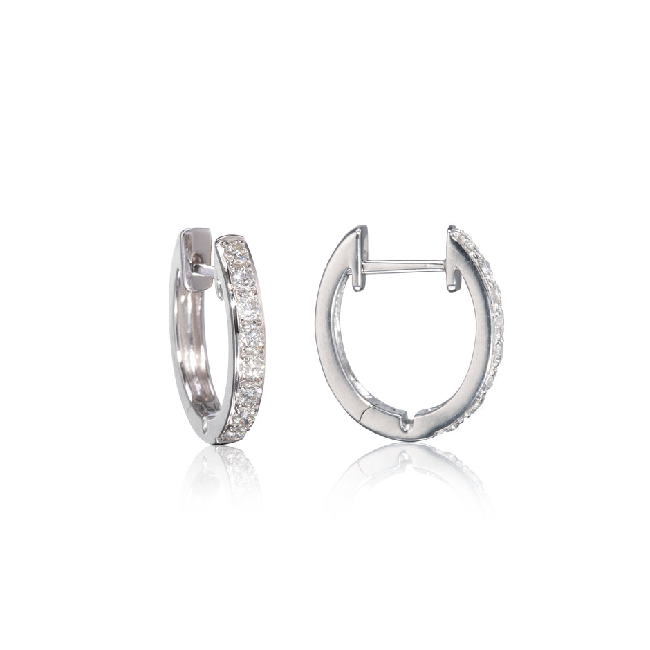 9ct White Gold Diamond Huggie Earrings side view