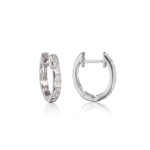 9ct White Gold Diamond Huggie Earrings side view