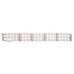 A white gold triple-row pearl bracelet with diamond accents between rows, displayed horizontally on a clean white background.