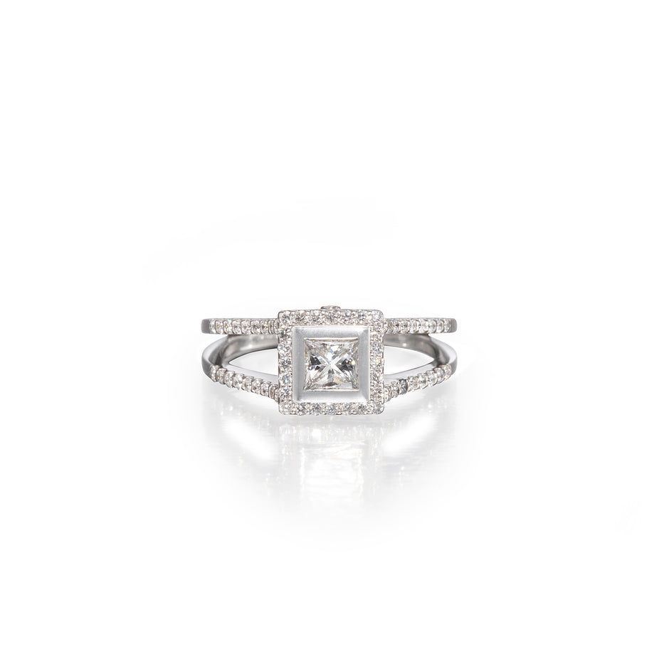 9ct white gold princess cut diamond halo ring split eternity band