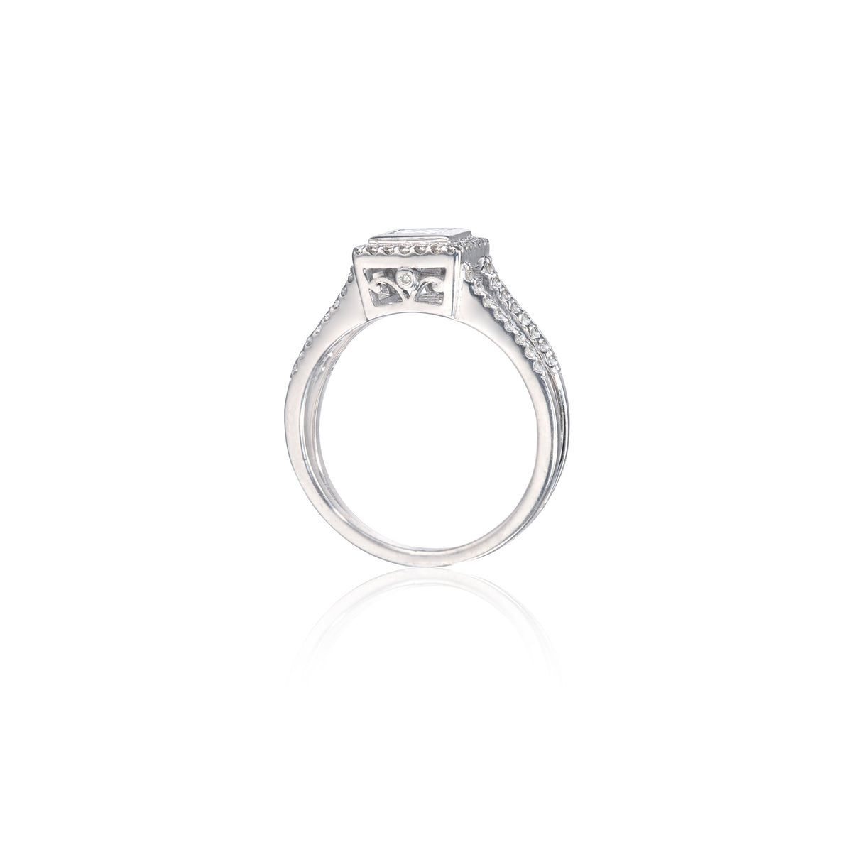 9ct White Gold Split Eternity Princess Cut Diamond Halo Ring side view